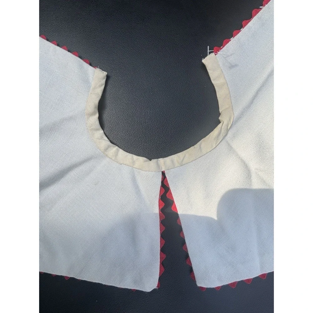 Vintage Cotton White Pique Red Scallop Trim Collar Handmade